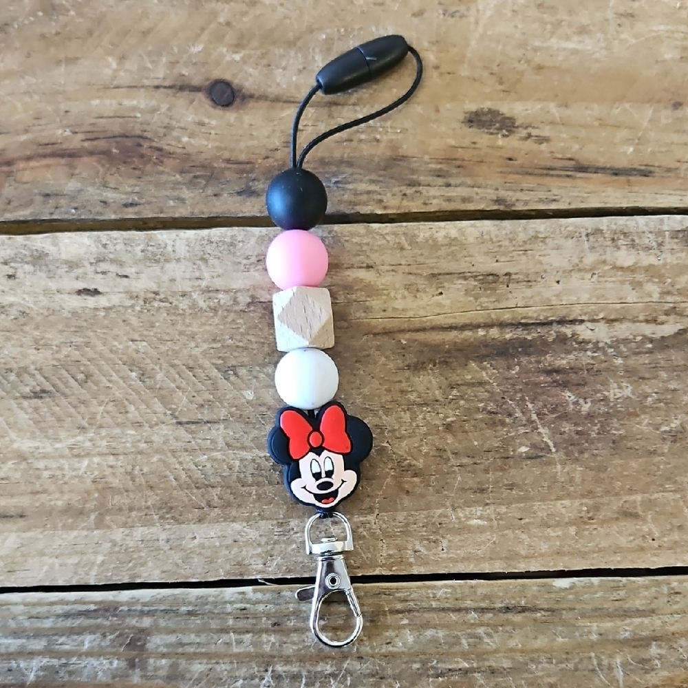 Minnie Mouse Beaded Keychain - Pink, White, Black